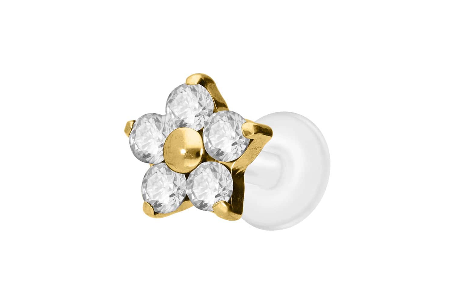 PTFE Labret Piercing mit Innengewinde + Titan-Aufsatz KRISTALLBLUME